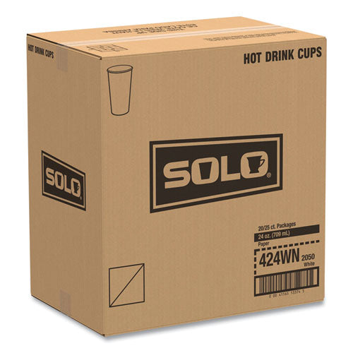 Image of SOLOÂ® Single-Sided Poly Paper Hot Cups, 24 Oz, White, 25/bag, 20 Bags/carton