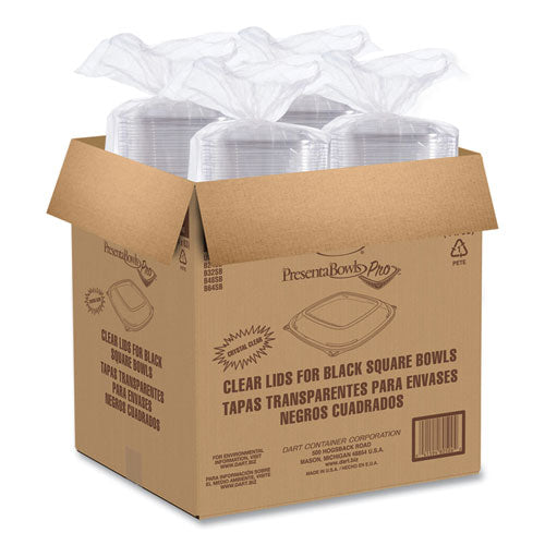 Image of Dart® C2464BDL PresentaBowls Pro Clear Square Lids for 24 oz to 32 oz Bowls, 8.5 x 8.5 x 0.5, Clear, Plastic, 63/Bag, 4 Bags/Carton