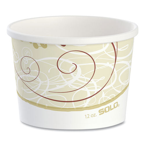 Image of SOLO® HS4125-J8000 Double Poly Paper Food Containers, 12 oz, 3.6" Diameter x 3.3" h, Symphony Design, 25/Pack, 20 Packs/Carton