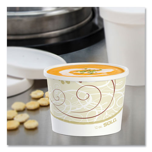 Image of SOLO® HS4125-J8000 Double Poly Paper Food Containers, 12 oz, 3.6" Diameter x 3.3" h, Symphony Design, 25/Pack, 20 Packs/Carton
