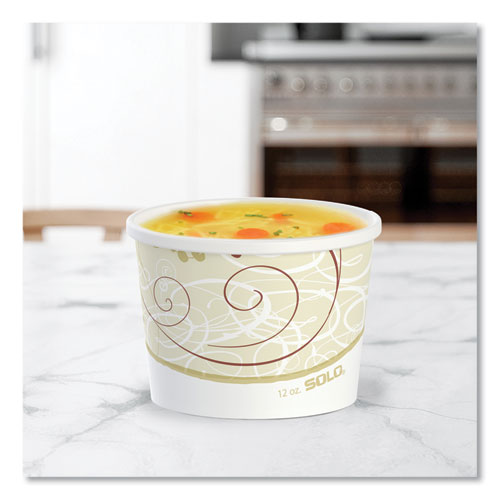 Image of SOLO® HS4125-J8000 Double Poly Paper Food Containers, 12 oz, 3.6" Diameter x 3.3" h, Symphony Design, 25/Pack, 20 Packs/Carton