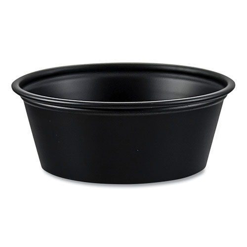 Image of SOLO® P150BLK Portion Containers, 1.5 oz, Plastic, Black, 250/Bag, 10 Bags/Carton