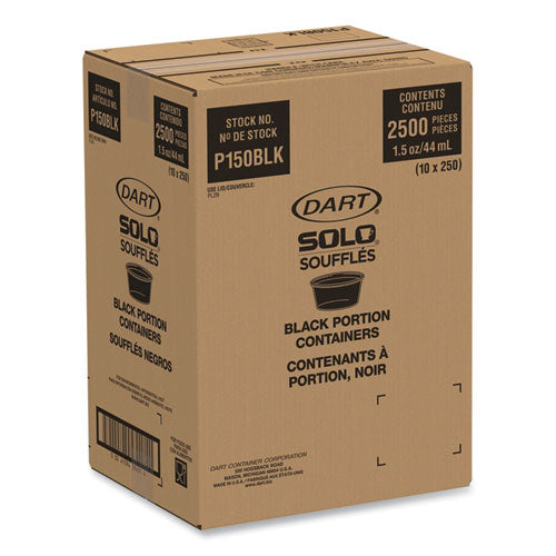 Image of SOLO® P150BLK Portion Containers, 1.5 oz, Plastic, Black, 250/Bag, 10 Bags/Carton