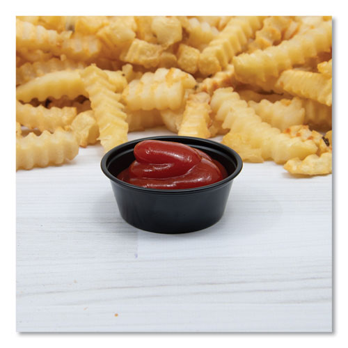Image of SOLO® P150BLK Portion Containers, 1.5 oz, Plastic, Black, 250/Bag, 10 Bags/Carton