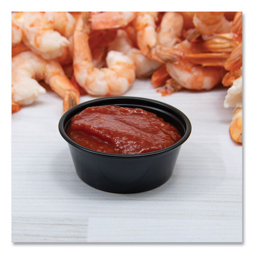 Image of SOLO® P150BLK Portion Containers, 1.5 oz, Plastic, Black, 250/Bag, 10 Bags/Carton