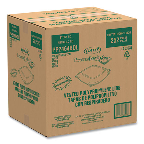 Image of Dart® PP2464BDL PresentaBowls Pro Clear Square Bowl Lids, Large Vented Square, 8.5 x 8.5 x 1, Clear, Plastic, 63/Bag, 4 Bags/Carton