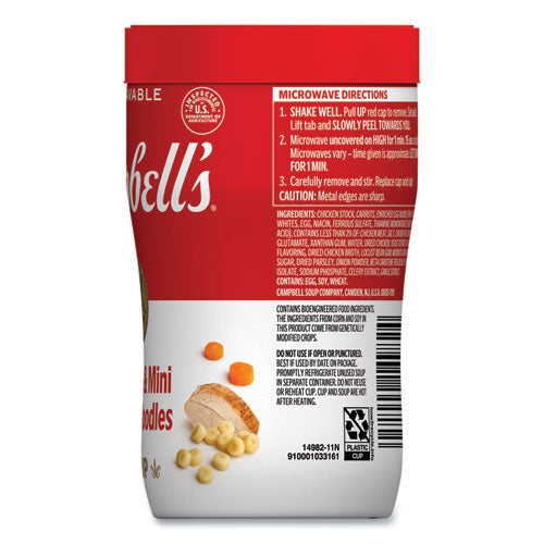 Image of Campbell's® 51000149824 Soup On The Go Chicken with Mini Noodles, 10.75 oz Cup, 8/Carton