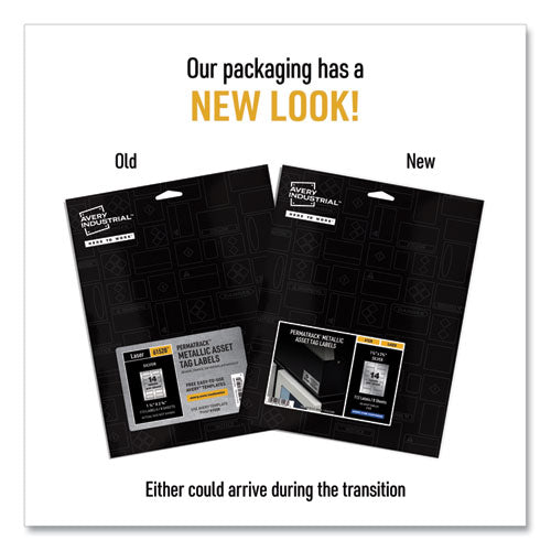 Image of Avery® 61528 Permatrack Metallic Asset Tag Labels, Laser Printers, 1.25 X 2.75, Silver, 14/sheet, 8 Sheets/pack