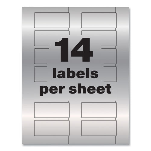 Image of Avery® 61528 Permatrack Metallic Asset Tag Labels, Laser Printers, 1.25 X 2.75, Silver, 14/sheet, 8 Sheets/pack