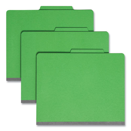 Image of Smead 13702 Colored Top Tab Classification Folders, 2/5-Cut Tab, Expands 2", 1 Divider, 4 SafeSHIELD Fasteners, Letter Size, Green, 10/BX