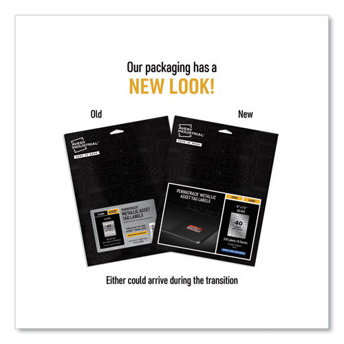 Image of Avery® 61523 Permatrack Metallic Asset Tag Labels, Laser Printers, 0.75 X 1.5, Metallic Silver, 40/sheet, 8 Sheets/pack