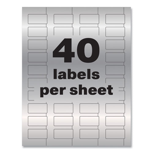 Image of Avery® 61523 Permatrack Metallic Asset Tag Labels, Laser Printers, 0.75 X 1.5, Metallic Silver, 40/sheet, 8 Sheets/pack