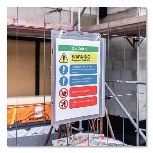 Image of Durable® 502719 Water Resistant Sign Holder Pockets with Cable Ties, 8.5 x 11, Clear Frame, 5/Pack