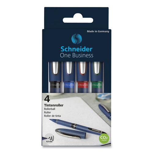 Image of Schneider® 183094 One Business Rollerball Pen, Stick, Fine 0.6 mm, Assorted Ink and Barrel Colors, 4/Pack