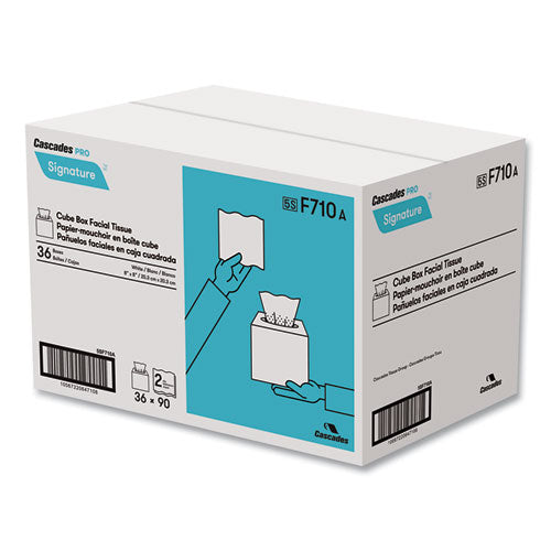 Image of Cascades PRO F710 Signature Facial Tissue, Cube Box, 2-Ply, White, 90 Sheets/Box, 36 Boxes/Carton