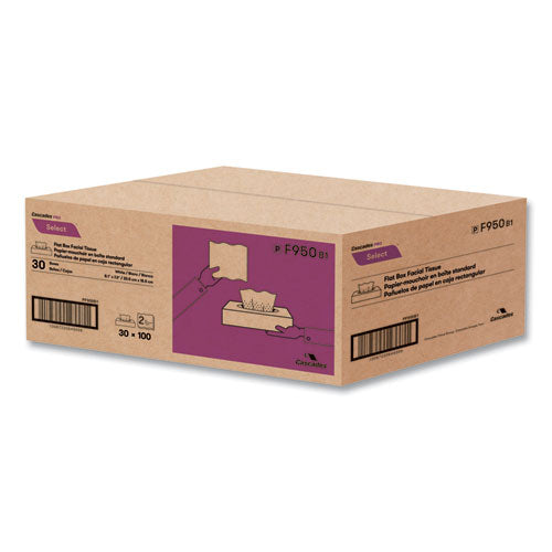Image of Cascades PRO F950 Select Flat Box Facial Tissue, 2-Ply, White, 100 Sheets/box, 30 Boxes/carton