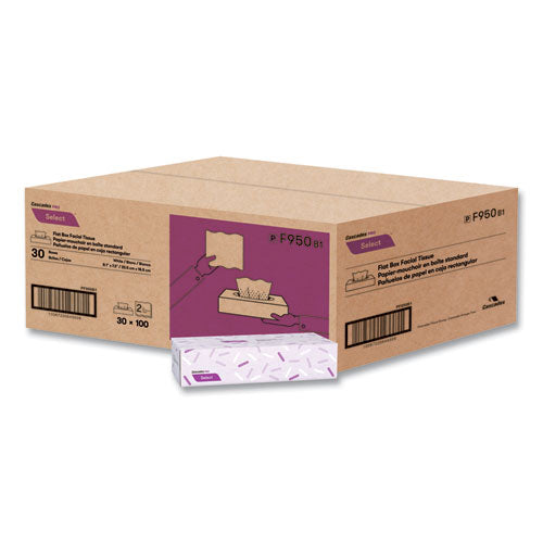 Image of Cascades PRO F950 Select Flat Box Facial Tissue, 2-Ply, White, 100 Sheets/box, 30 Boxes/carton