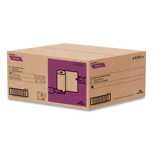 Image of Cascades PRO K251 Select Kitchen Roll Towels, 2-Ply, 11" X 166.6 Ft, Natural, 250/roll, 12/carton
