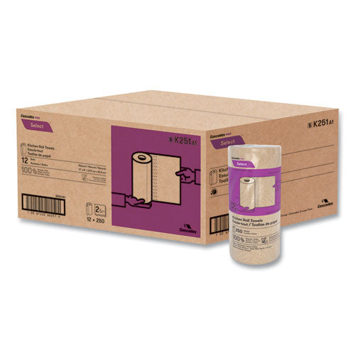 Image of Cascades PRO K251 Select Kitchen Roll Towels, 2-Ply, 11" X 166.6 Ft, Natural, 250/roll, 12/carton