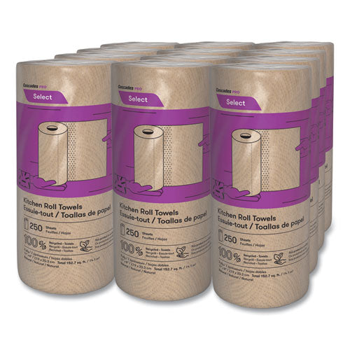 Image of Cascades PRO K251 Select Kitchen Roll Towels, 2-Ply, 11" X 166.6 Ft, Natural, 250/roll, 12/carton
