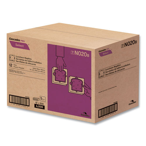 Image of Cascades PRO N020 Select Single Serve Luncheon Napkins, 1-Ply, 12 x 12, White, 500/Pack, 6,000/Carton