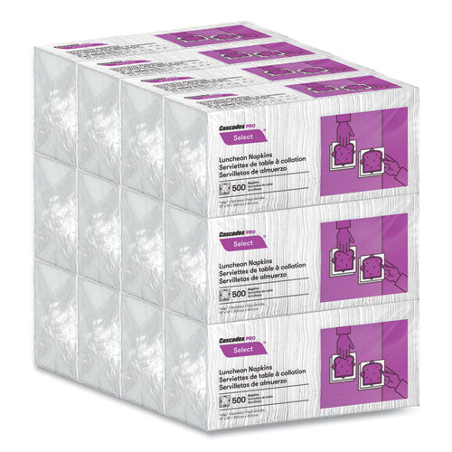 Image of Cascades PRO N020 Select Single Serve Luncheon Napkins, 1-Ply, 12 x 12, White, 500/Pack, 6,000/Carton