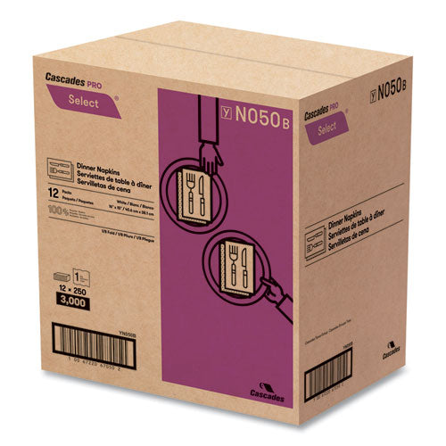 Image of Cascades PRO N050 Select Dinner Napkins, 1-Ply, 16 x 15, White, 250/Pack, 12/Carton