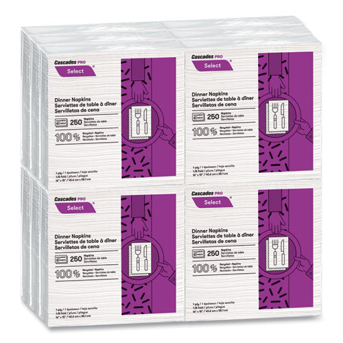 Image of Cascades PRO N050 Select Dinner Napkins, 1-Ply, 16 x 15, White, 250/Pack, 12/Carton