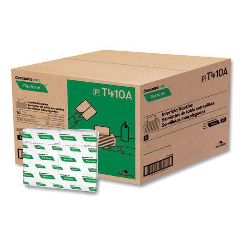 Image of Cascades PRO T410 Perform Interfold Napkins, 1-Ply, 12.63 x 8.5, White, 376/Pack, 16 Packs/Carton