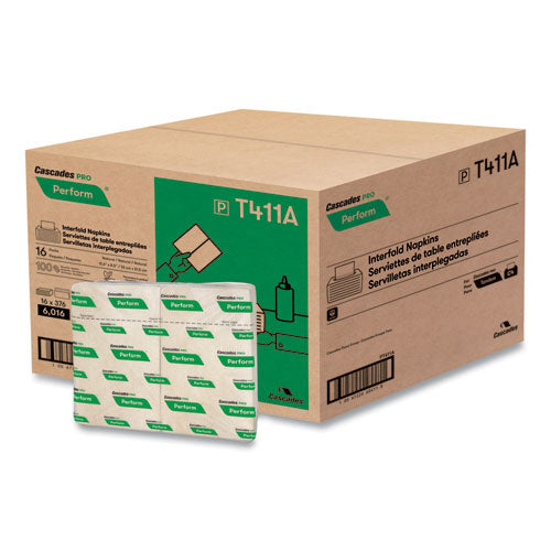 Image of Cascades PRO T411 Perform Interfold Napkins, 1-Ply, 12.63 x 8.5, Natural, 376/Pack, 16 Packs/Carton