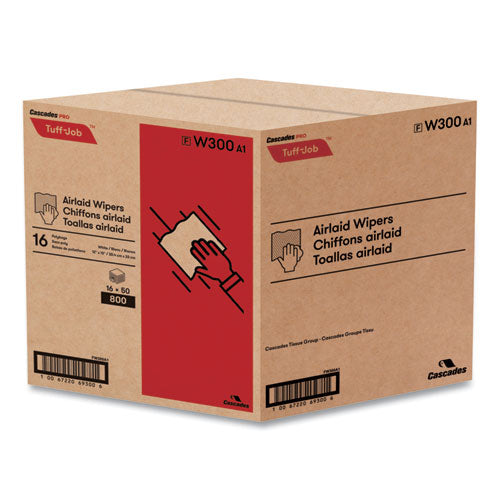 Image of Cascades PRO W300 Tuff-Job S300 Airlaid Wipers, 12 X 13, White, 50/pack, 16/carton