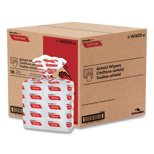 Image of Cascades PRO W300 Tuff-Job S300 Airlaid Wipers, 12 X 13, White, 50/pack, 16/carton