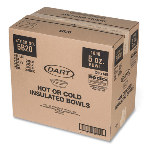 Image of Dart® 5B20 Insulated Foam Bowls, 5 Oz, White, 50/pack, 20 Packs/carton