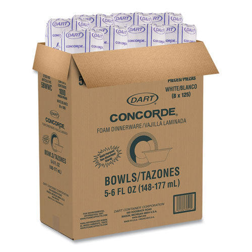 Image of Dart® 5BWWC Concorde Non-Laminated Foam Dinnerware, Bowl, 5 oz, White, 125/Pack, 8 Packs/Carton
