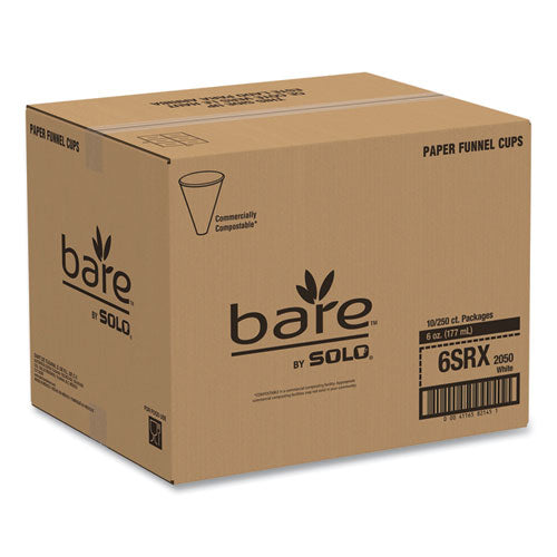 Image of SOLO® 6SRX-2050 Bare Eco-Forward Treated Paper Funnel Cups, ProPlanet Seal, 6 oz, White, 250/Bag, 10/Carton
