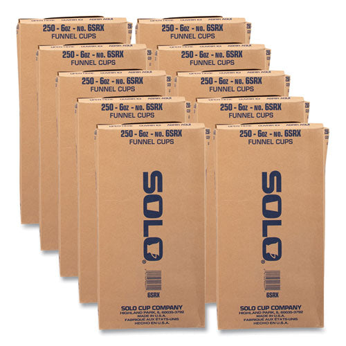 Image of SOLO® 6SRX-2050 Bare Eco-Forward Treated Paper Funnel Cups, ProPlanet Seal, 6 oz, White, 250/Bag, 10/Carton