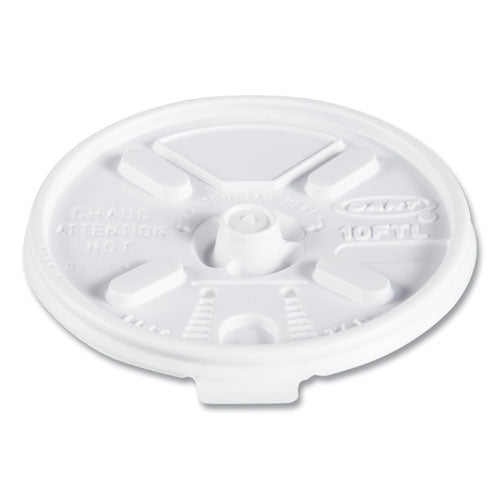 Image of Dart® 10FTL Lift n' Lock Plastic Hot Cup Lids, Fits 10 oz Hot Cups, White, 1,000/Carton