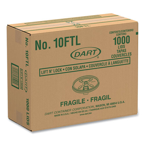 Image of Dart® 10FTL Lift n' Lock Plastic Hot Cup Lids, Fits 10 oz Hot Cups, White, 1,000/Carton