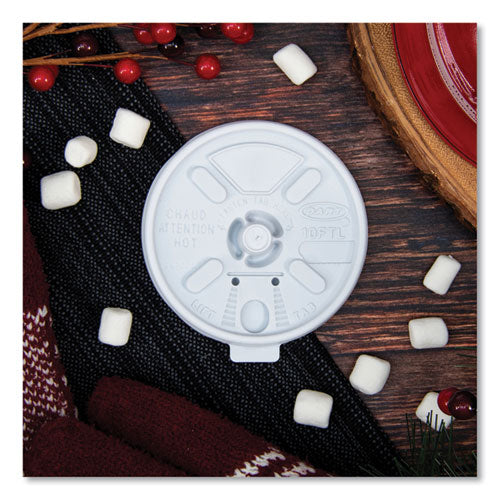 Image of Dart® 10FTL Lift n' Lock Plastic Hot Cup Lids, Fits 10 oz Hot Cups, White, 1,000/Carton