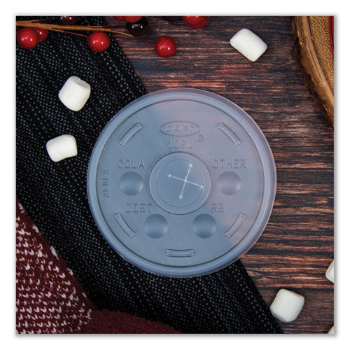 Image of Dart® 10SL Plastic Cold Cup Lids, Fits 10 oz Cold Cups, Translucent, 100/Pack, 10 Packs/Carton