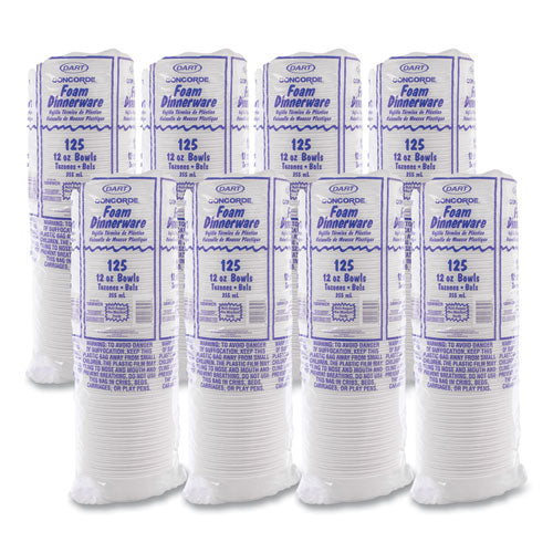 Image of Dart® 12BWWCR Concorde Foam Bowl, 10, 12 Oz, White, 125/pack, 8 Packs/carton