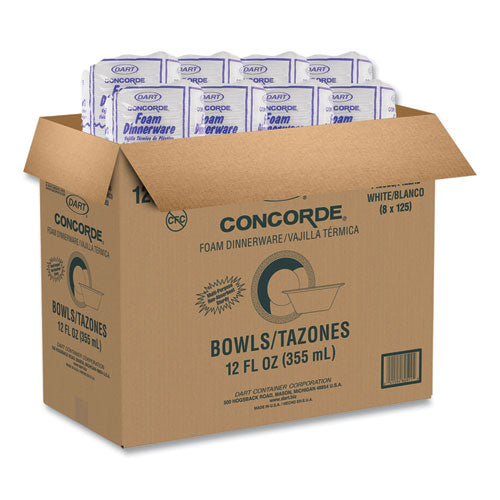 Image of Dart® 12BWWCR Concorde Foam Bowl, 10, 12 Oz, White, 125/pack, 8 Packs/carton