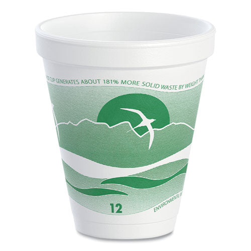 Image of Dart® 12J16H Horizon Hot/Cold Foam Drinking Cups, 12 oz, White/Green, 25/Bag, 40 Bags/Carton