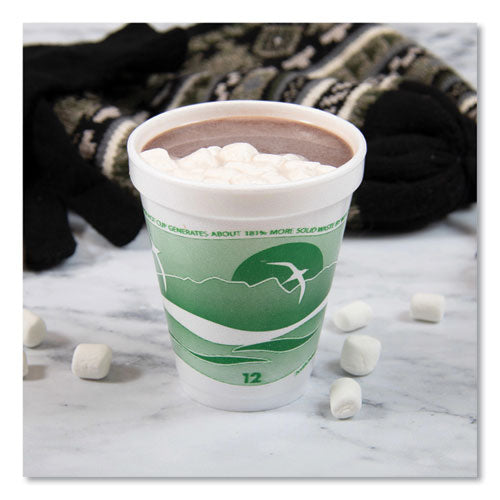 Image of Dart® 12J16H Horizon Hot/Cold Foam Drinking Cups, 12 oz, White/Green, 25/Bag, 40 Bags/Carton