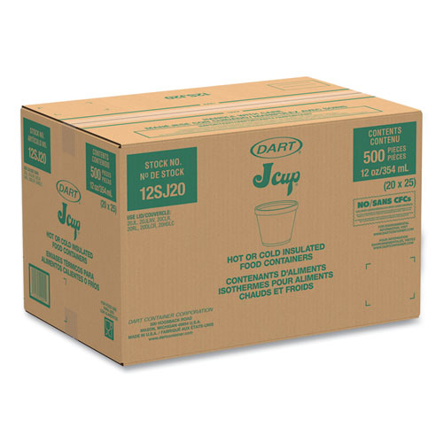 Image of Dart® 12SJ20 Food Containers, 12 oz, White, Foam, 25/Bag, 20 Bags/Carton