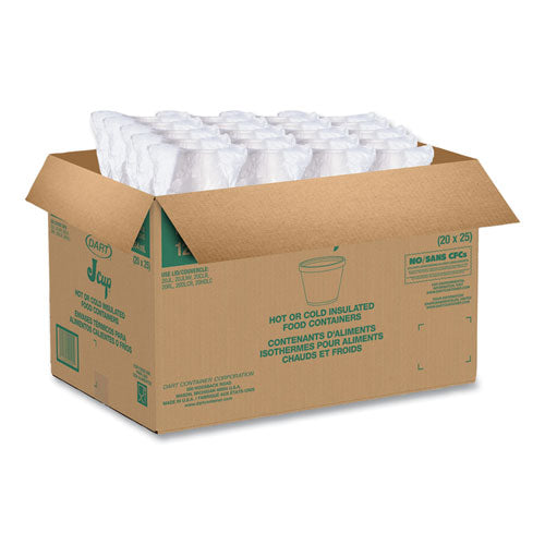 Image of Dart® 12SJ20 Food Containers, 12 oz, White, Foam, 25/Bag, 20 Bags/Carton