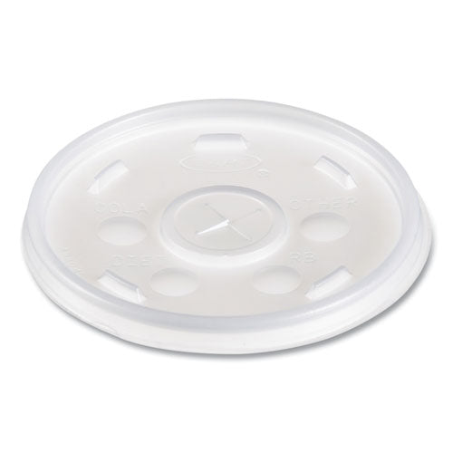 Image of Dart® 12SL Plastic Lids for Foam Cups/Bowls/Containers, Flat with Straw Slot, Fits 6 oz to 14 oz, Translucent, 100/Pack, 10 Packs/Carton