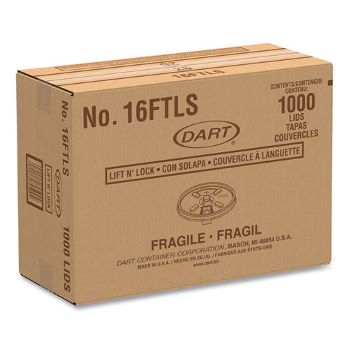 Image of Dart® 16FTLS Lift n' Lock Plastic Hot Cup Lids With Straw Slot, Fits 12 oz to 24 oz Hot Cups, Plastic, Translucent, 100/Pack, 10 Packs/CT
