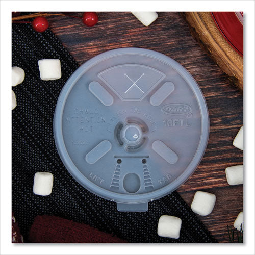 Image of Dart® 16FTLS Lift n' Lock Plastic Hot Cup Lids With Straw Slot, Fits 12 oz to 24 oz Hot Cups, Plastic, Translucent, 100/Pack, 10 Packs/CT