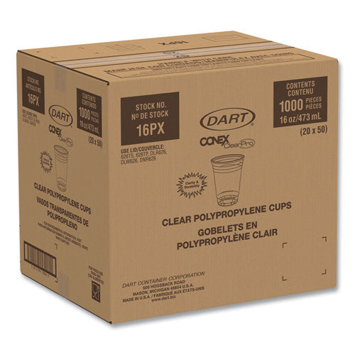 Image of Dart® 16PX Conex ClearPro Plastic Cold Cups, 16 oz, Clear, 50/Pack, 20 Packs/Carton